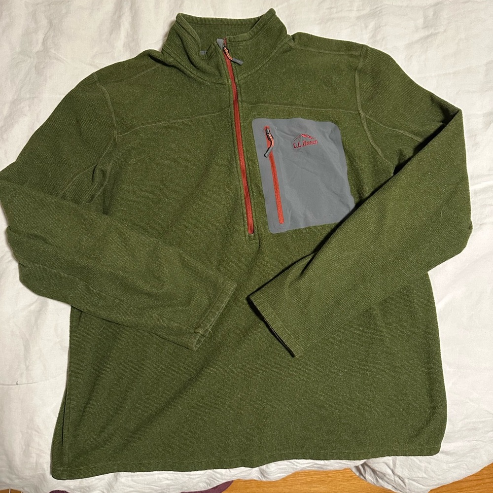 L.L. Bean Olive Pullover with Charcoal Pocket